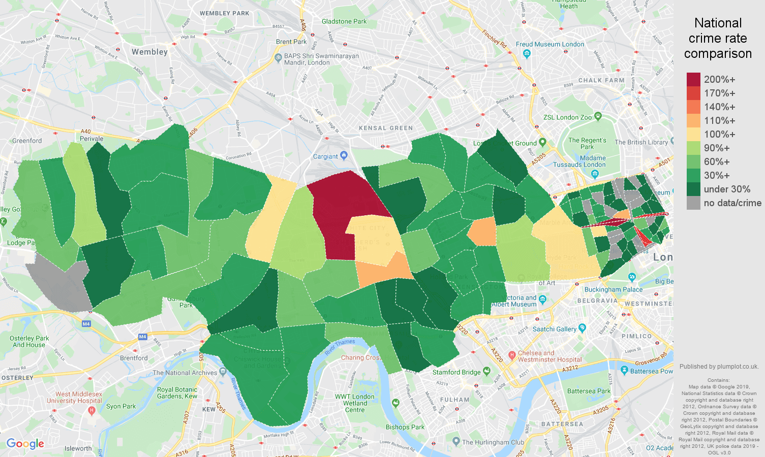 West London other crime rate comparison map