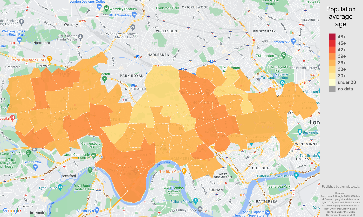 West London population average age map