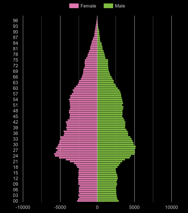 West London population pyramid by year