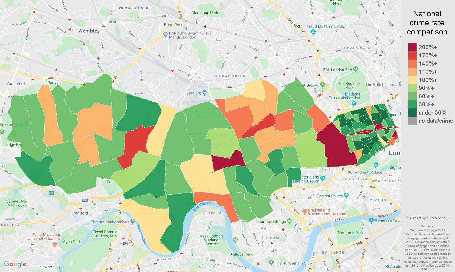 West London public order crime rate comparison map