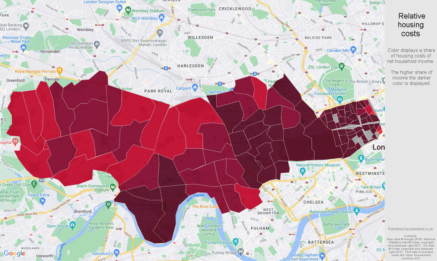 West London relative housing costs map