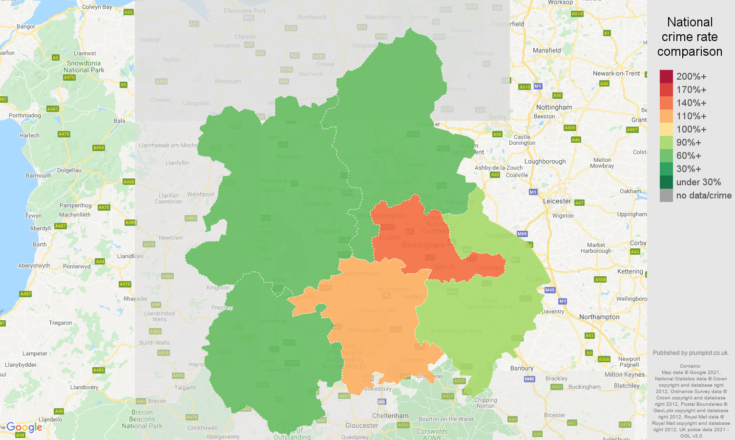 West Midlands burglary crime rate comparison map