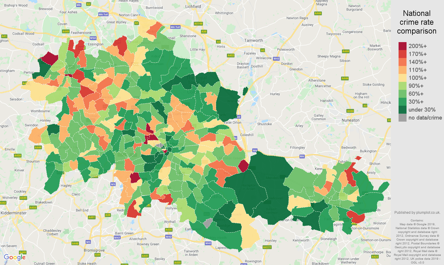 West Midlands county other crime rate comparison map