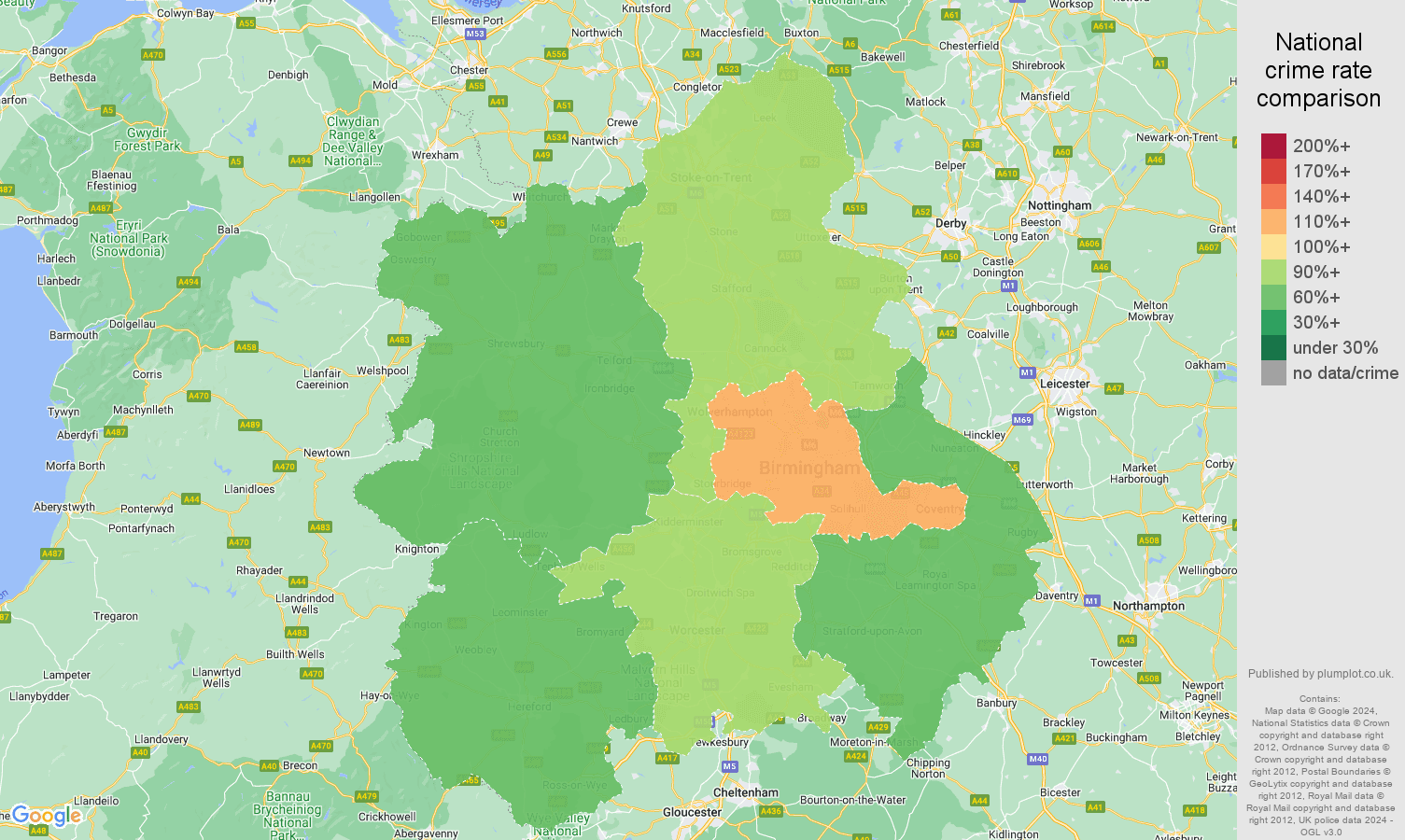 West Midlands crime rate comparison map