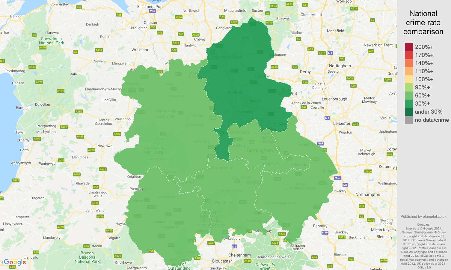 West Midlands drugs crime rate comparison map
