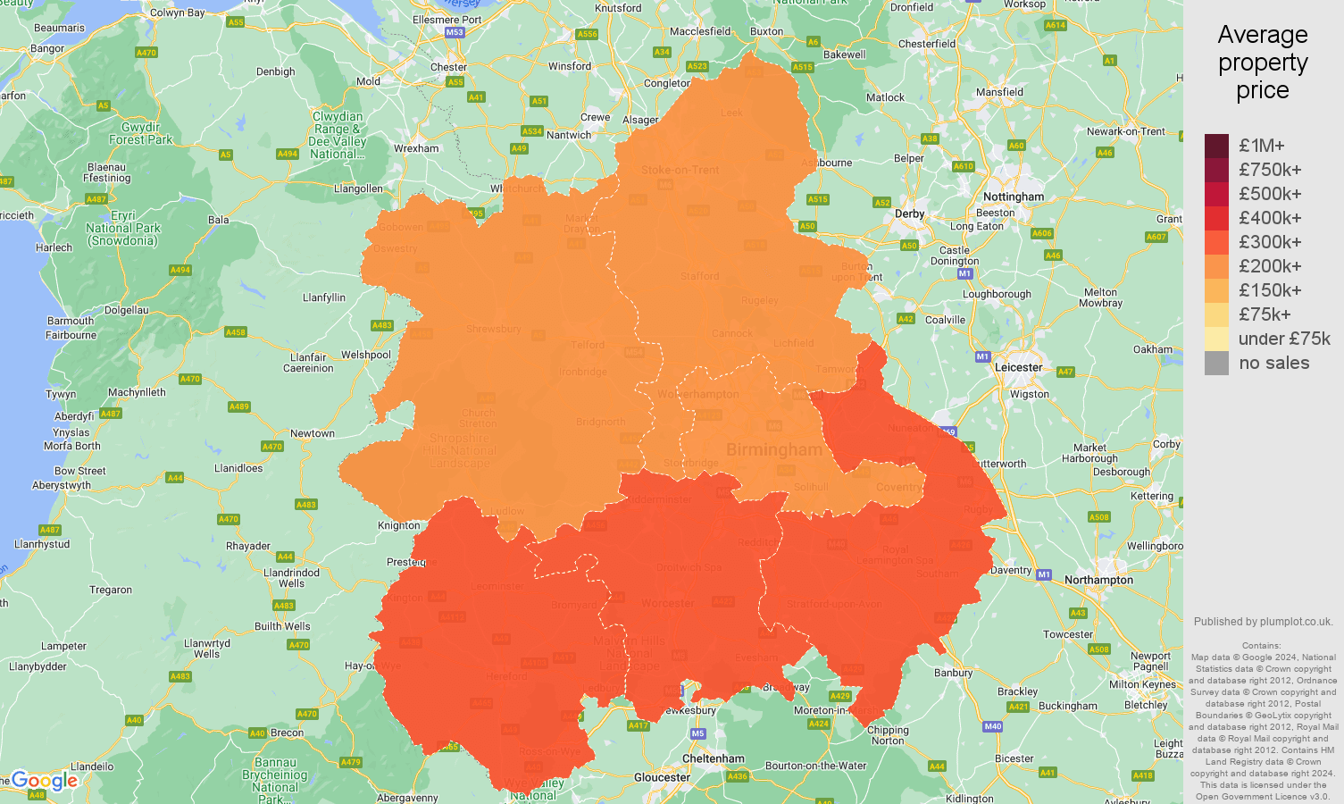 West Midlands house prices map