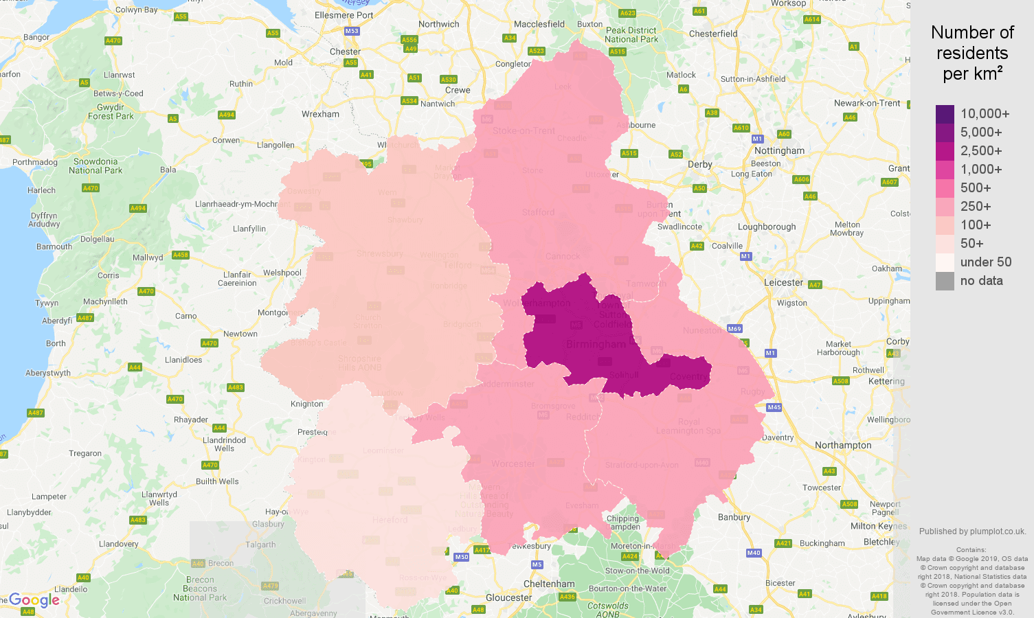 West Midlands population density map