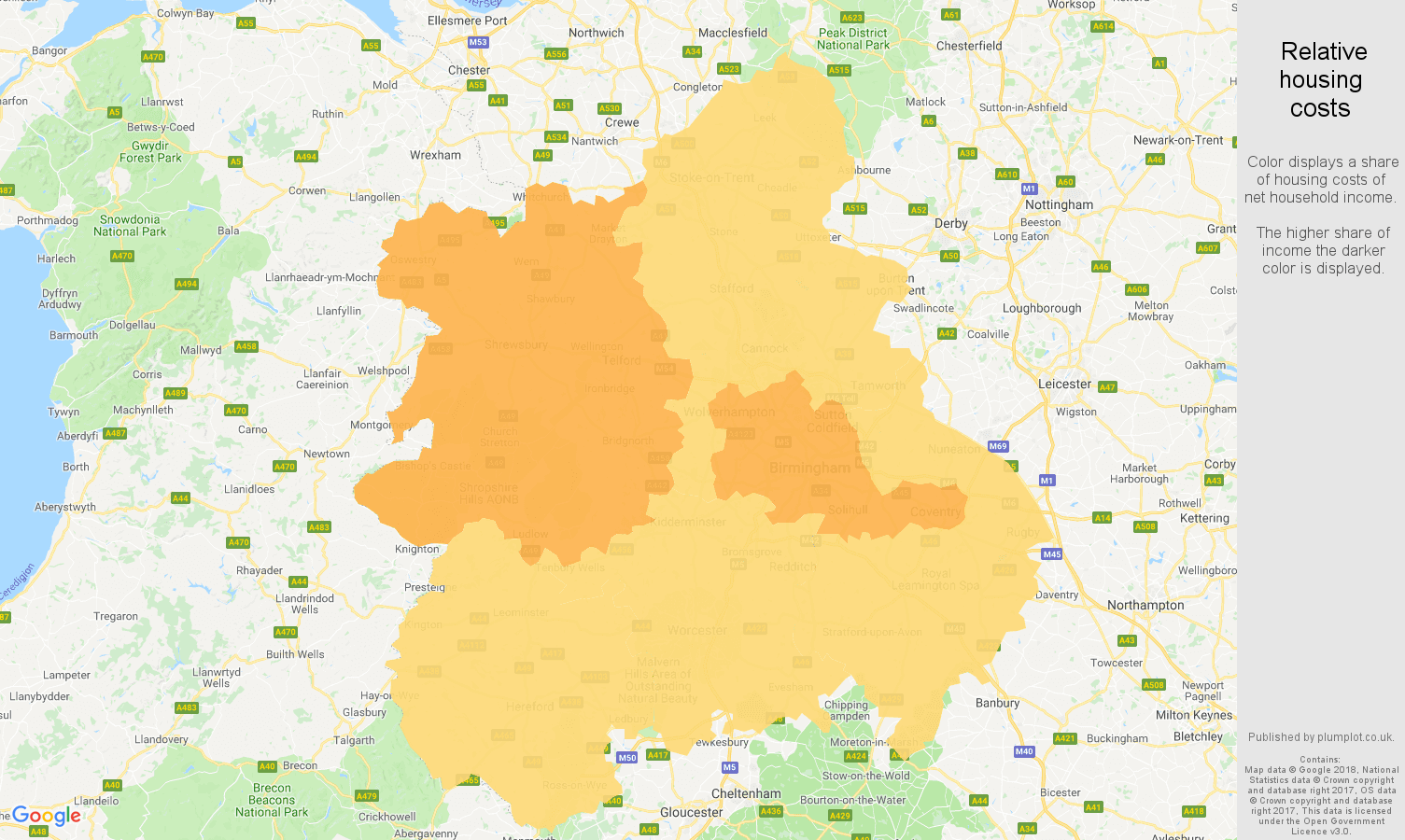 West Midlands relative housing costs map