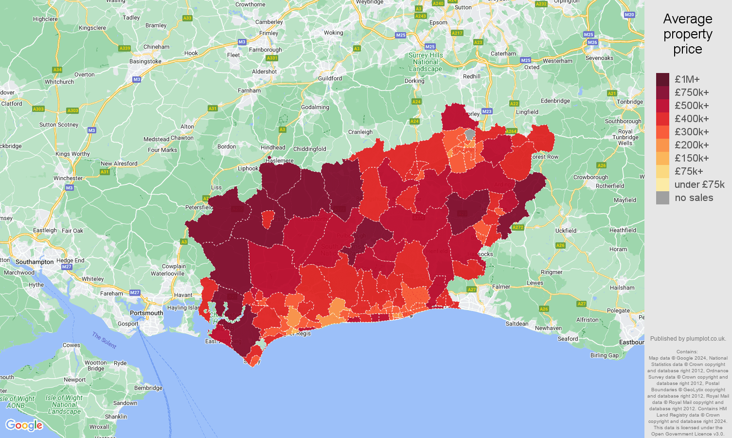 West Sussex house prices map