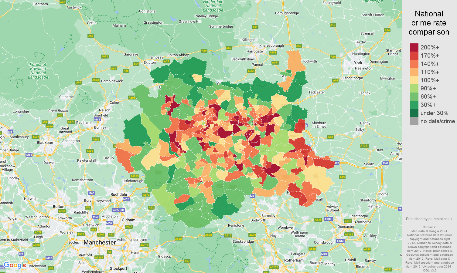 West Yorkshire crime rate comparison map