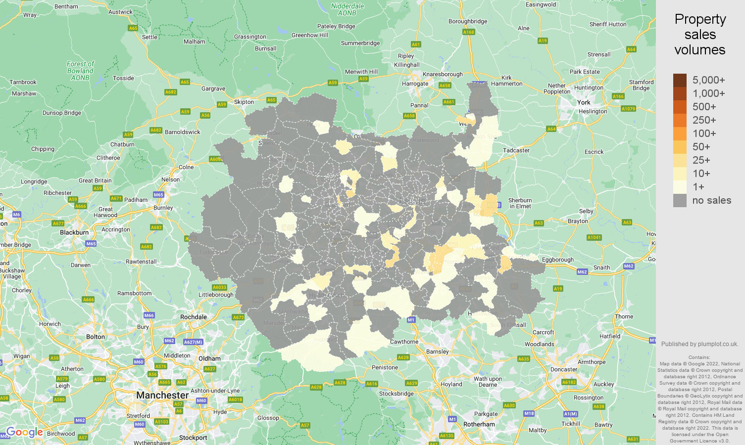 West Yorkshire map of sales of new properties