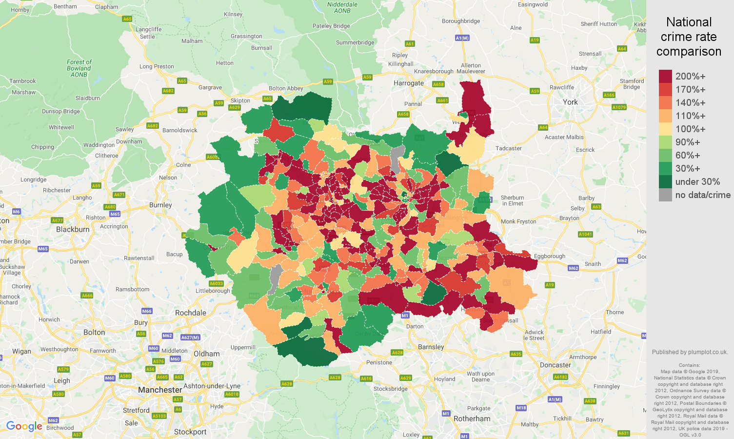 West Yorkshire other crime rate comparison map