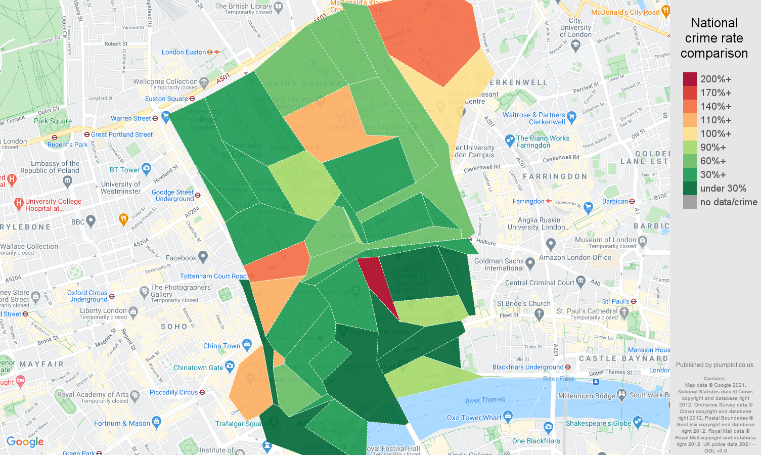 Western Central London burglary crime rate comparison map