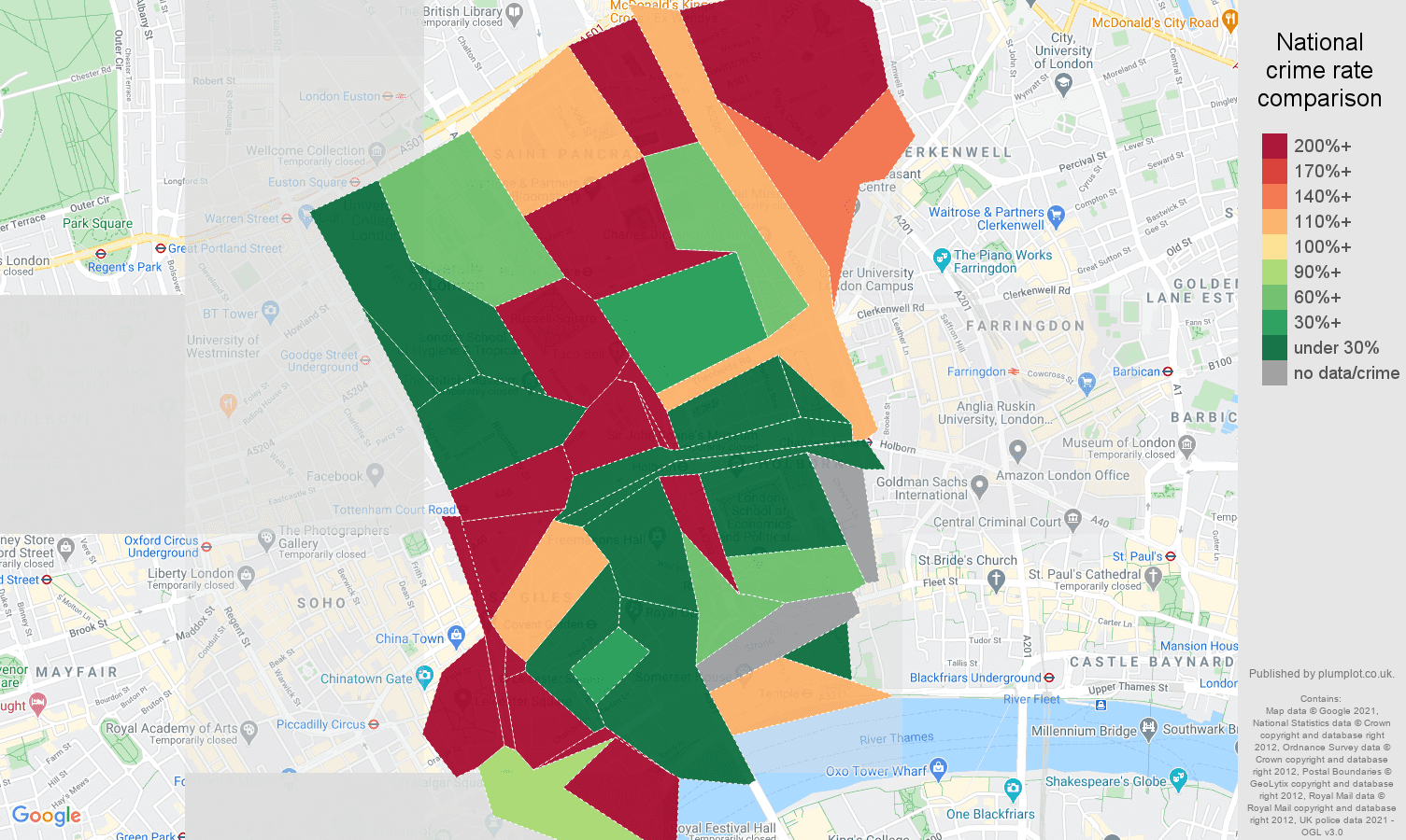 Western Central London drugs crime rate comparison map