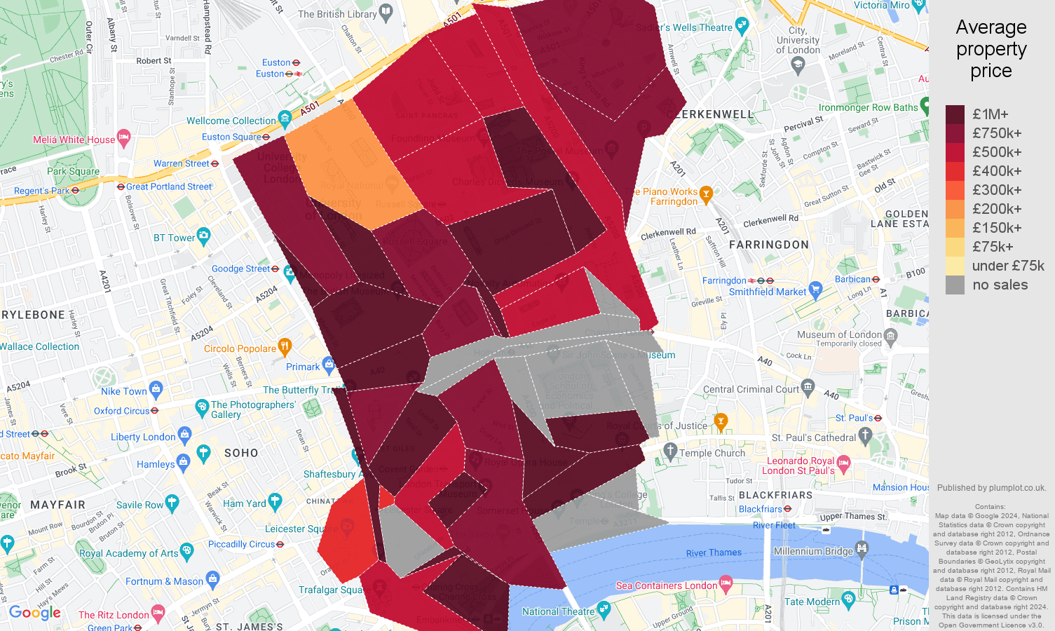 Western Central London house prices map