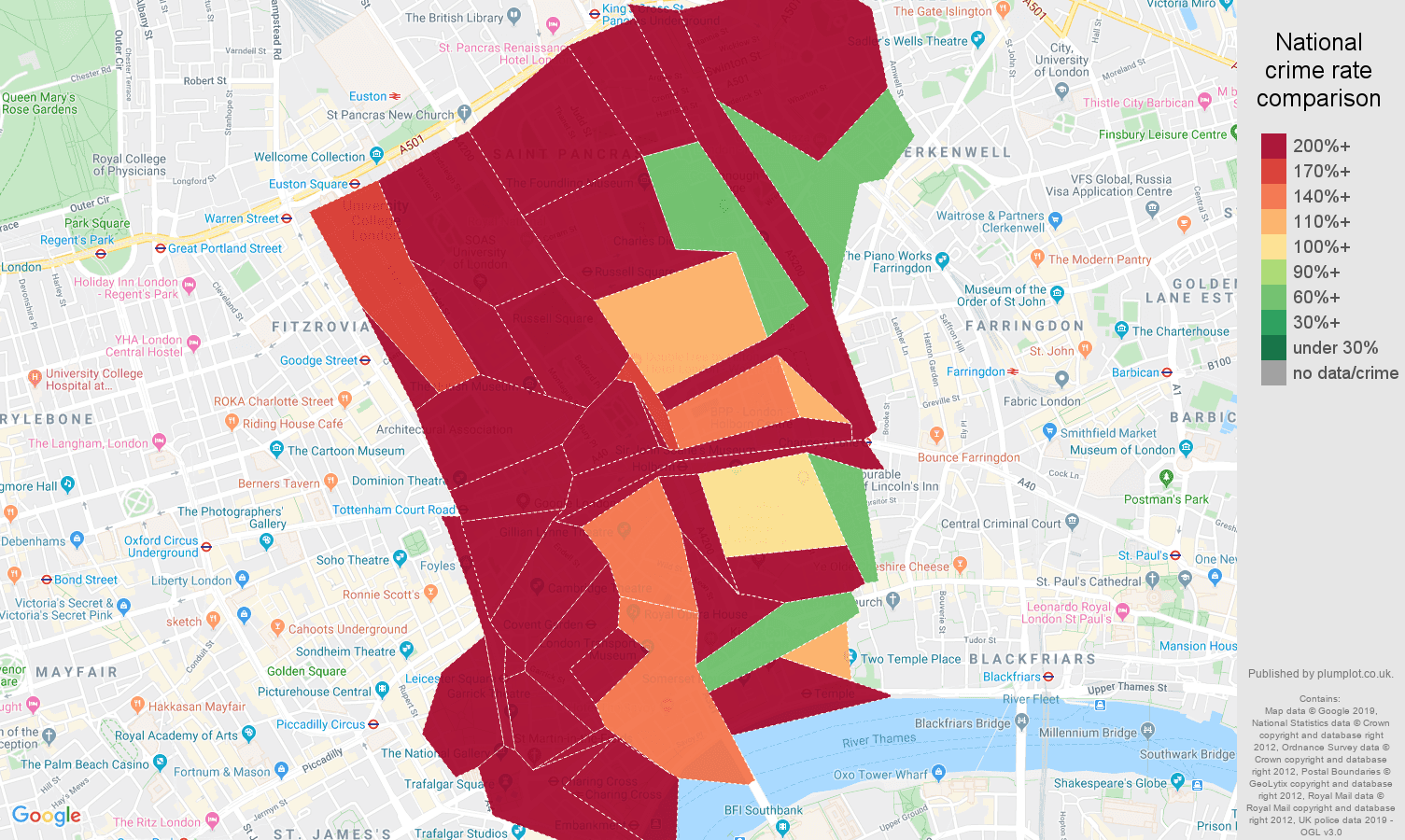 Western Central London other theft crime rate comparison map