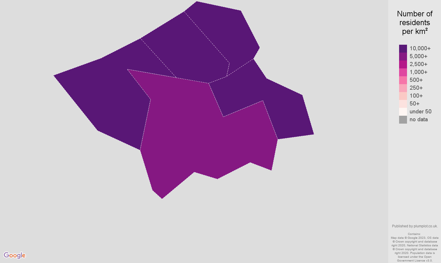 Western Central London population density map