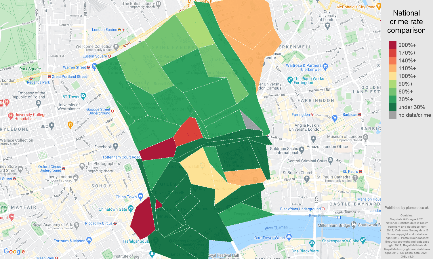 Western Central London vehicle crime rate comparison map