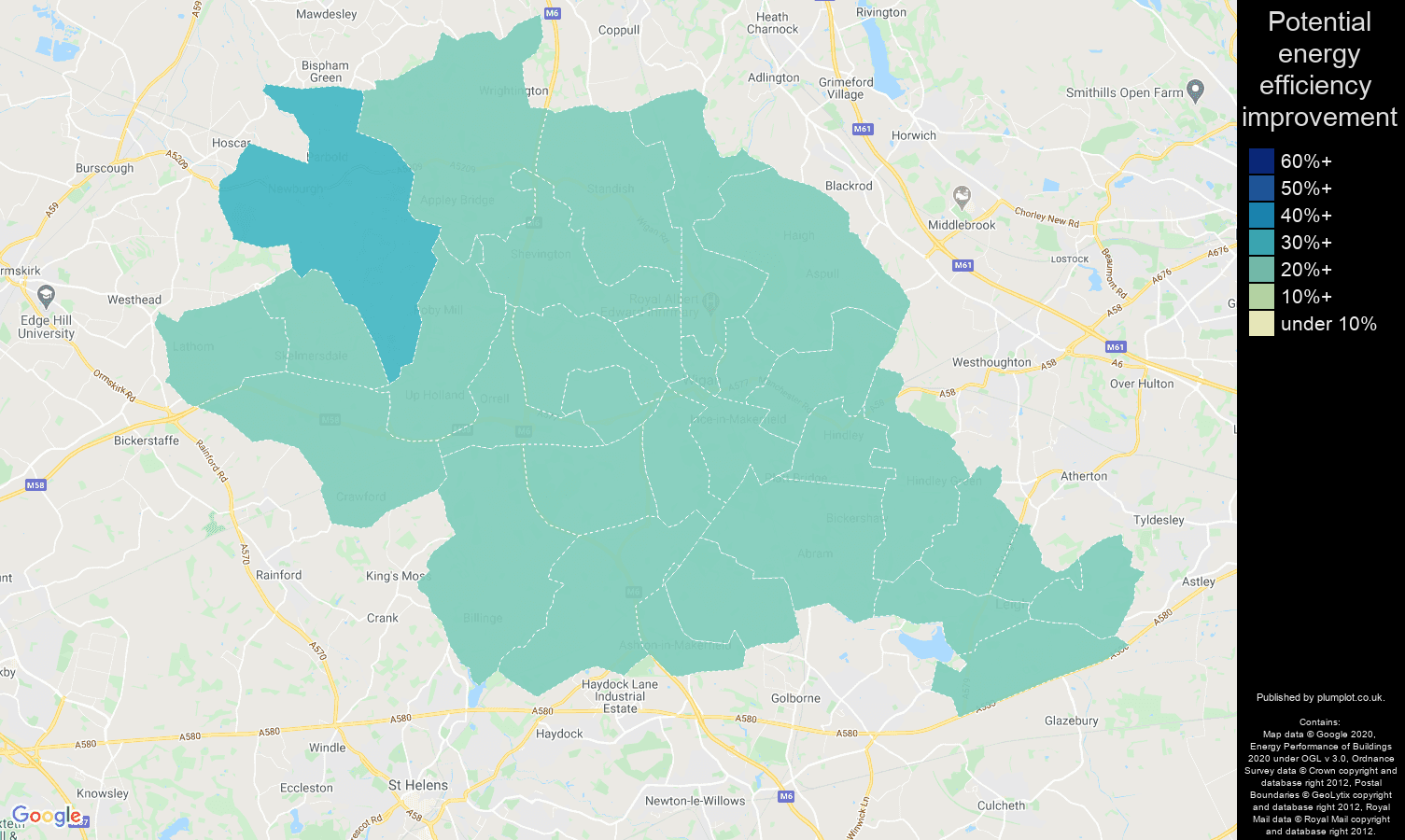 Wigan map of potential energy efficiency improvement of houses