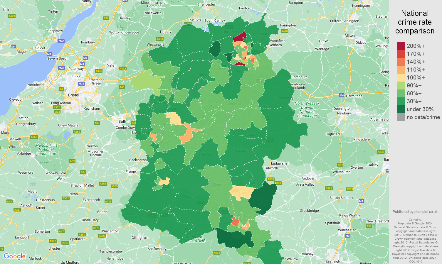 Wiltshire crime rate comparison map