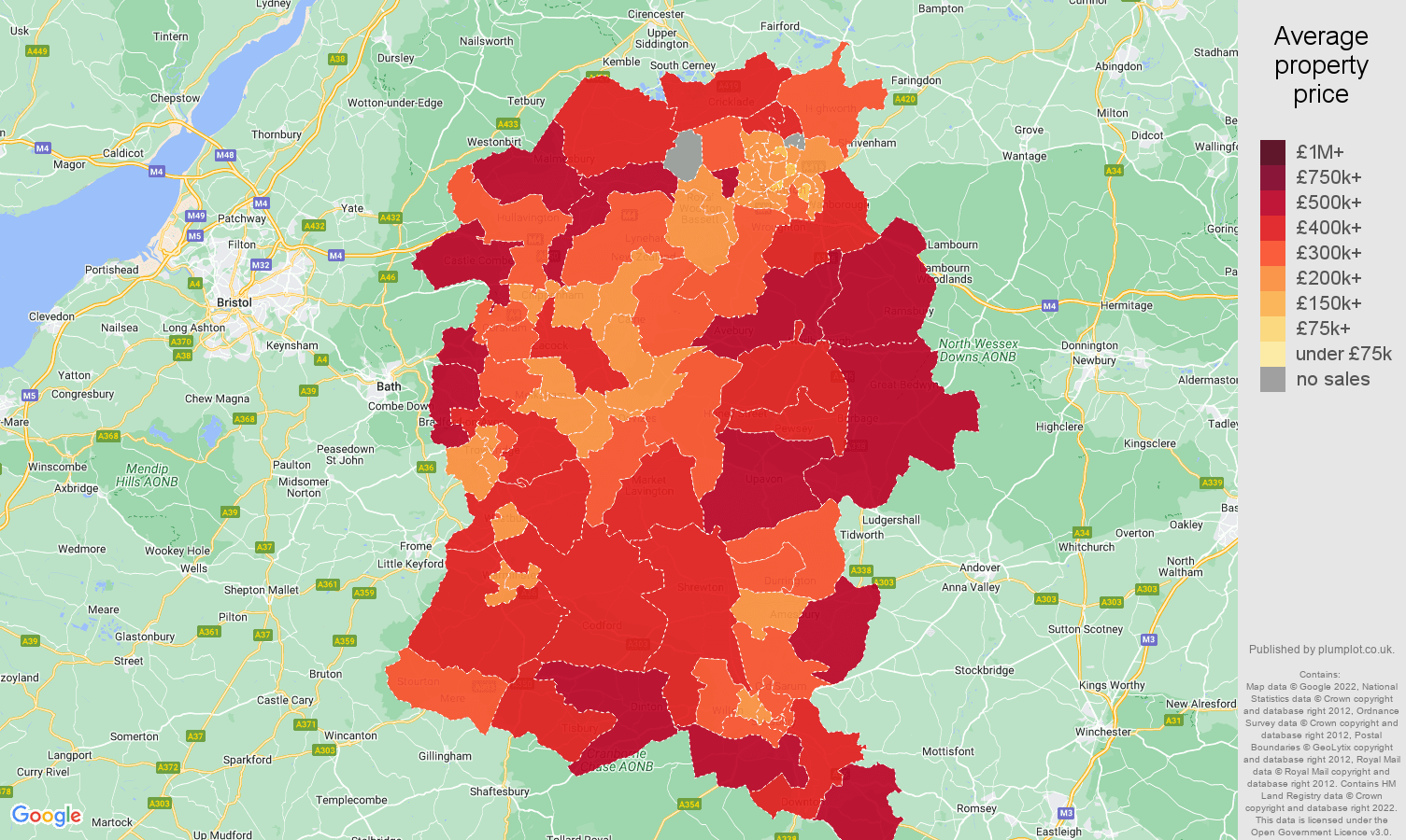 Wiltshire house prices map