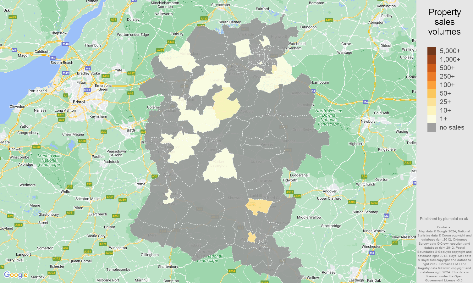 Wiltshire map of sales of new properties