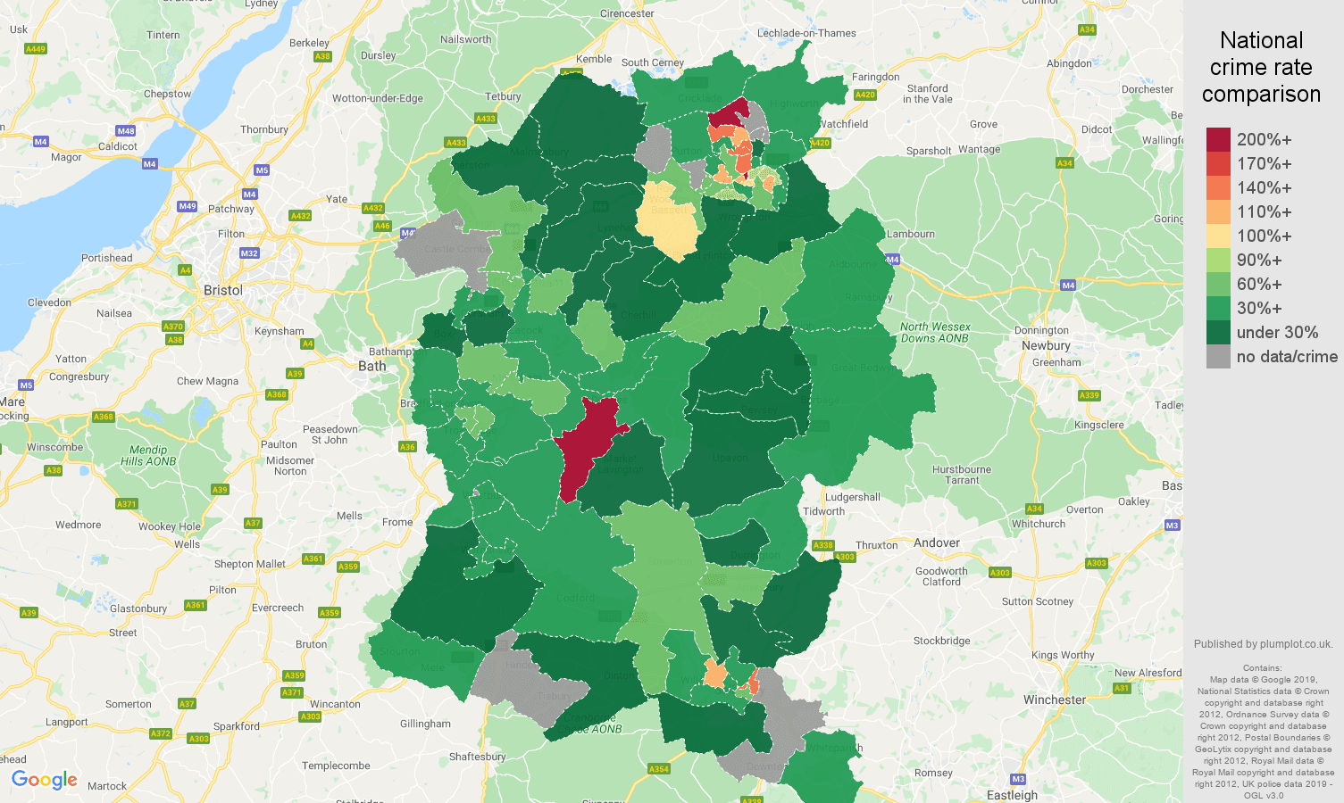 Wiltshire other crime rate comparison map