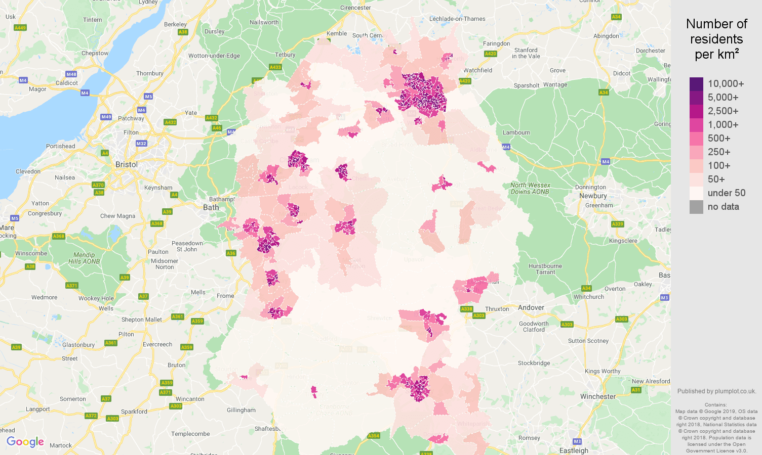 Wiltshire population density map