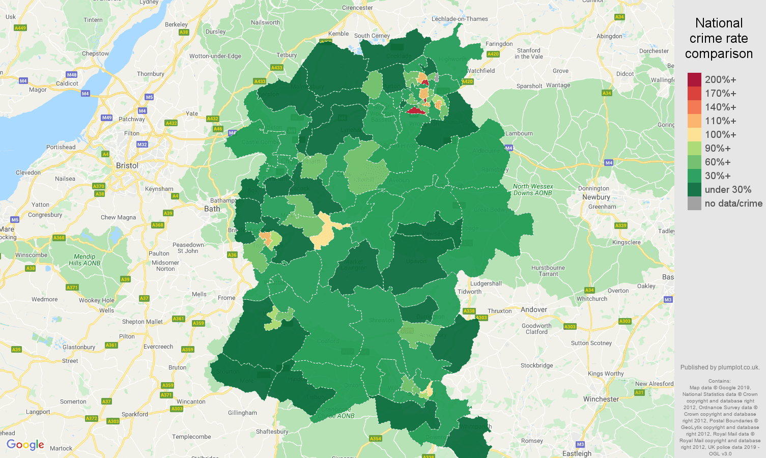 Wiltshire public order crime rate comparison map