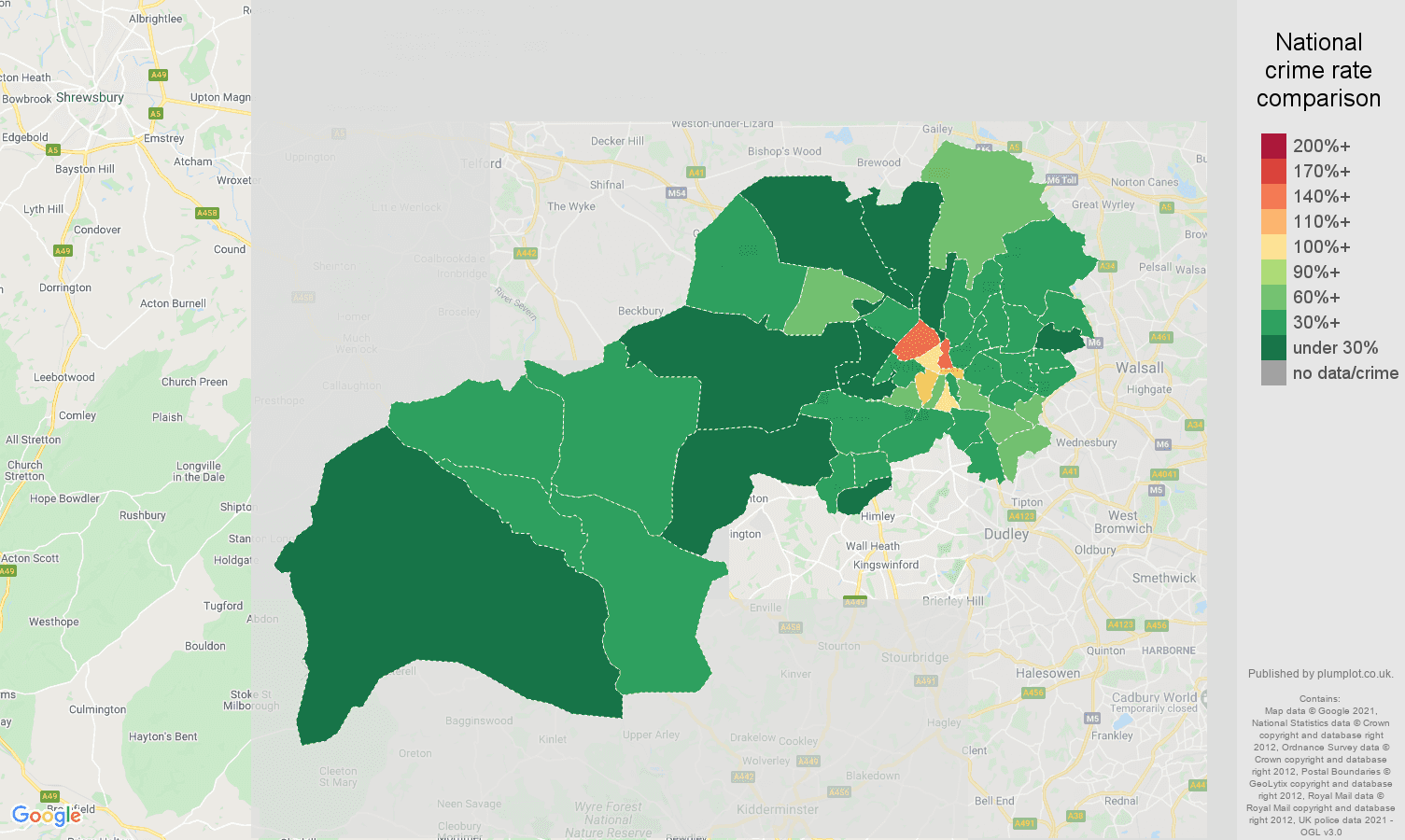 Wolverhampton drugs crime rate comparison map