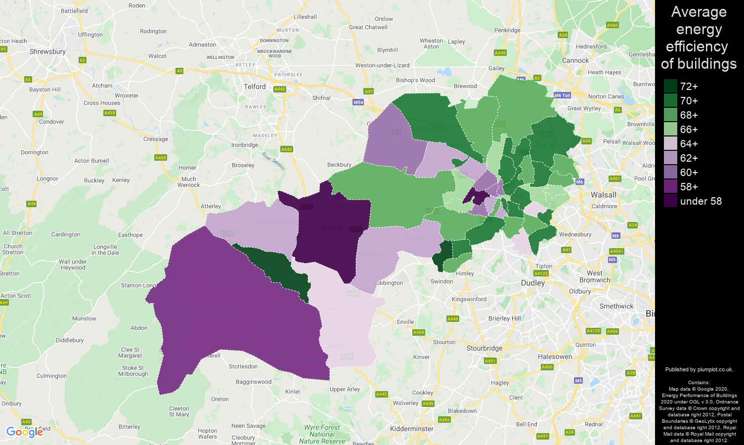 Wolverhampton map of energy efficiency of flats