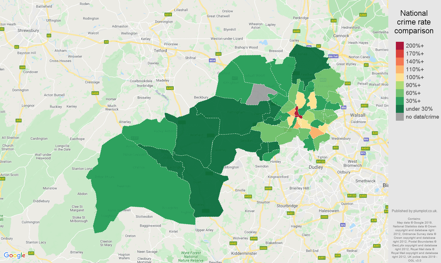 Wolverhampton public order crime rate comparison map