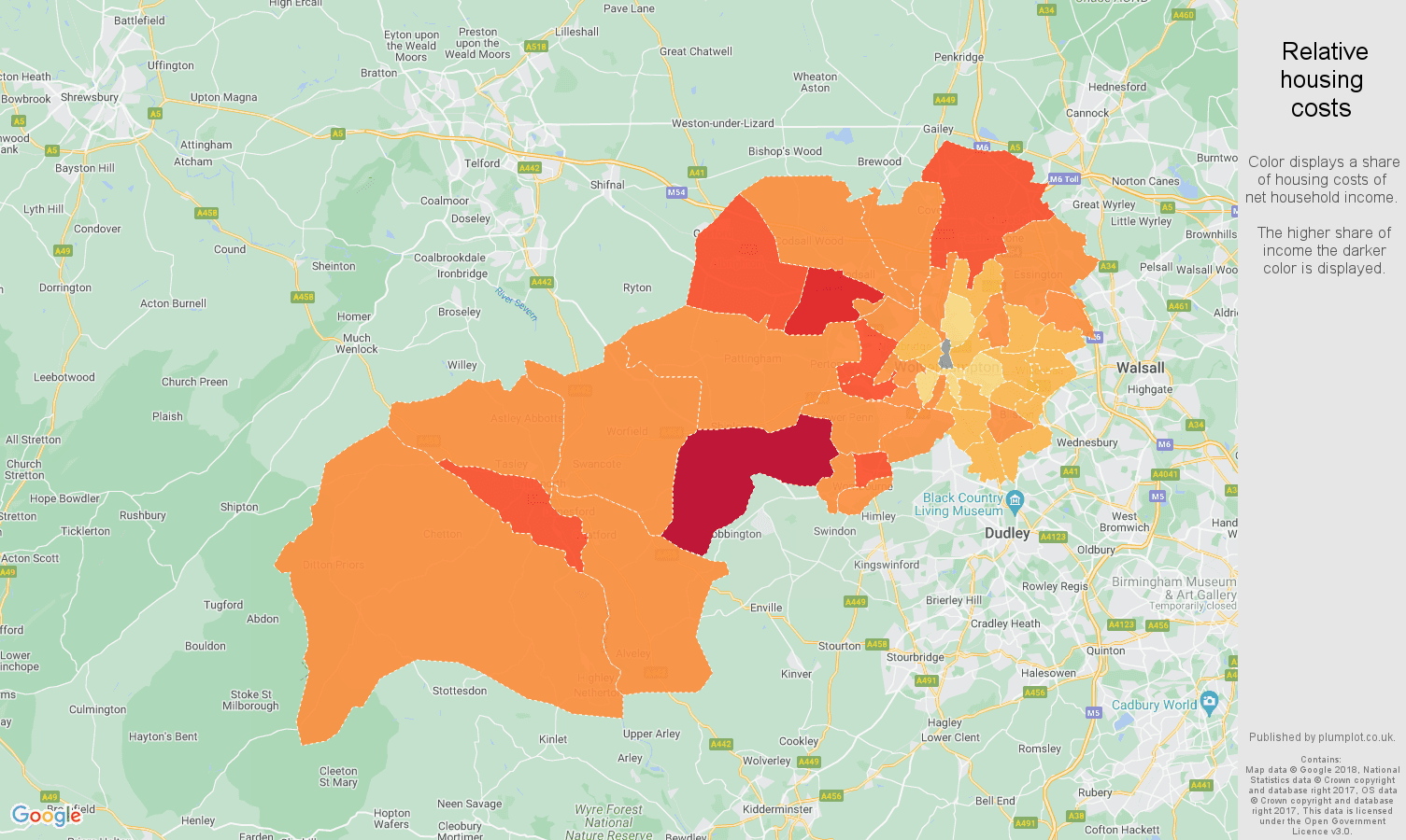 Wolverhampton relative housing costs map