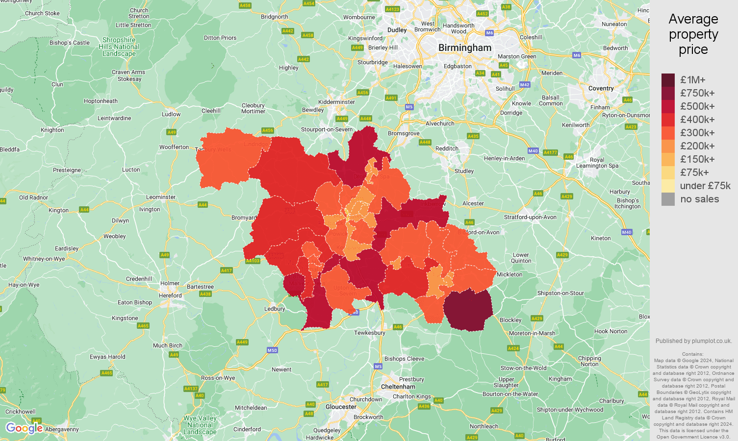 Worcester house prices map