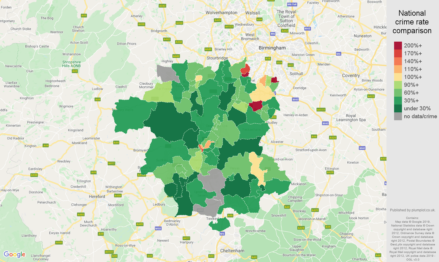 Worcestershire other crime rate comparison map
