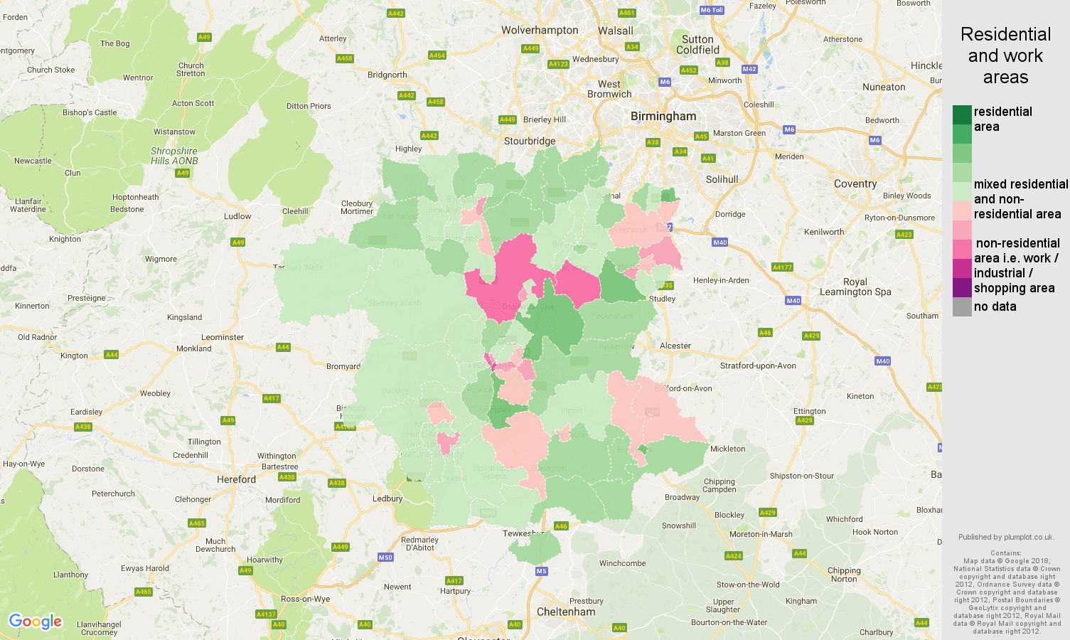 Worcestershire residential areas map