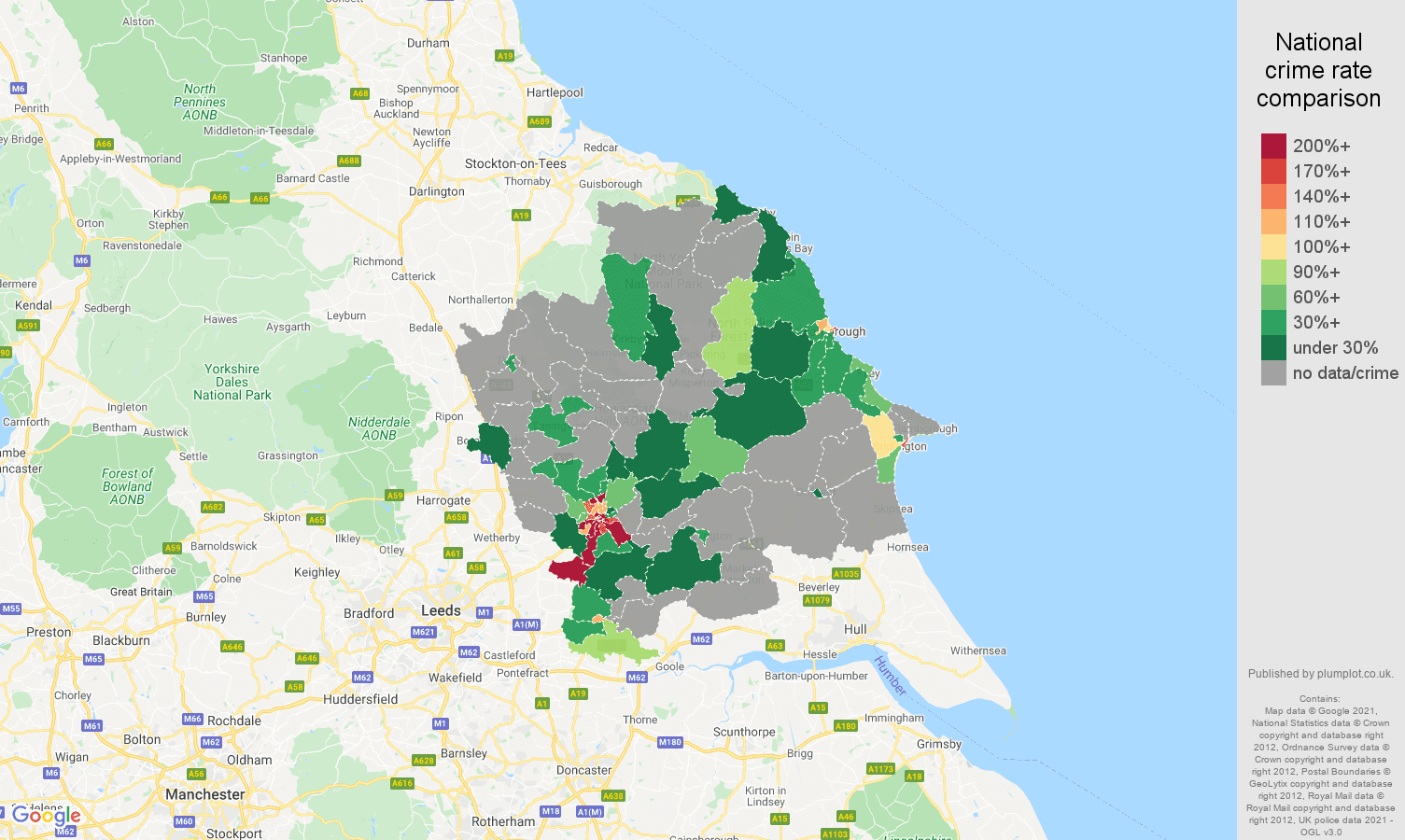 York bicycle theft crime rate comparison map