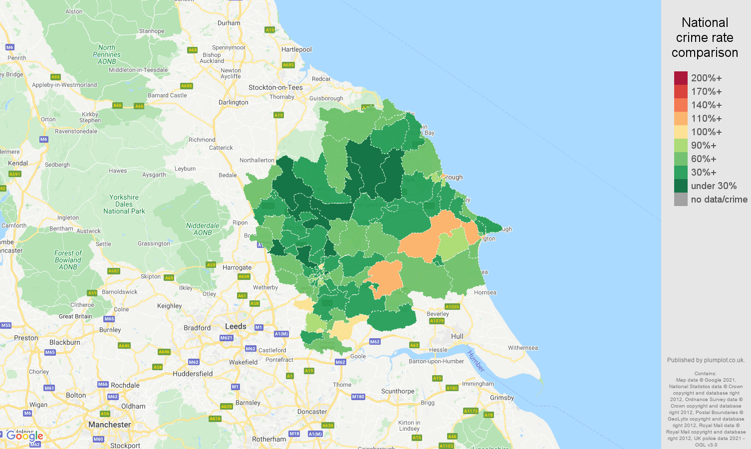 York burglary crime rate comparison map