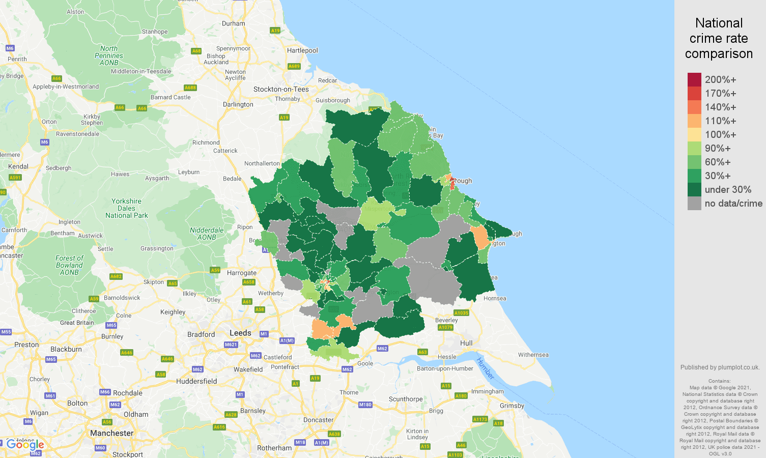 York drugs crime rate comparison map