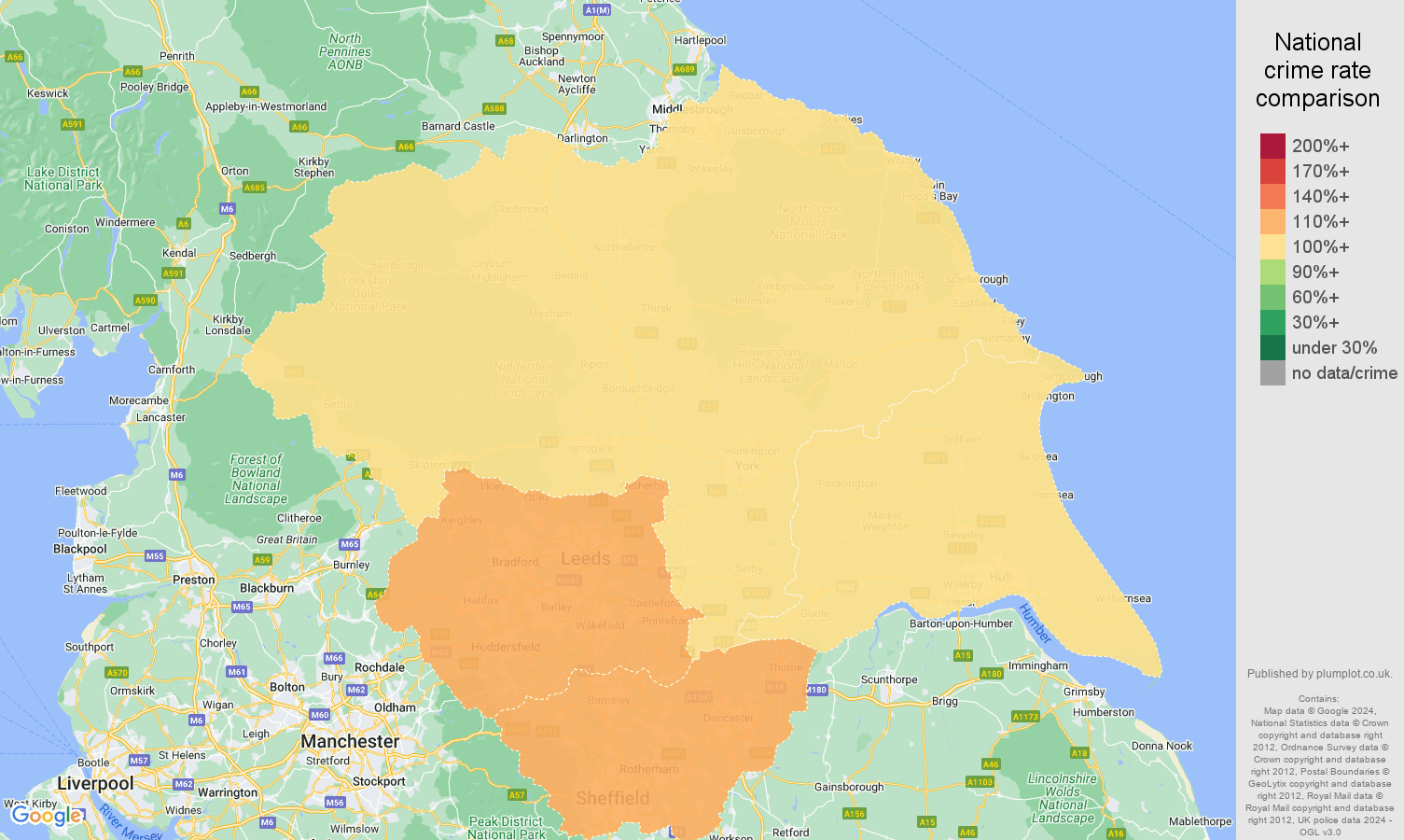 Yorkshire crime rate comparison map