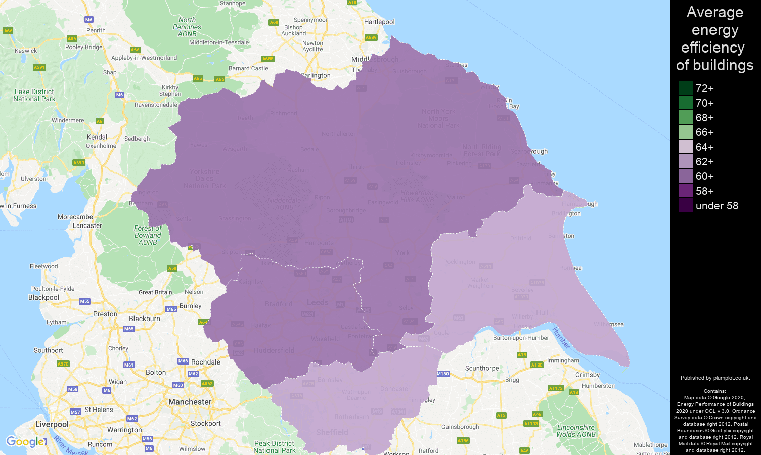 Yorkshire map of energy efficiency of houses