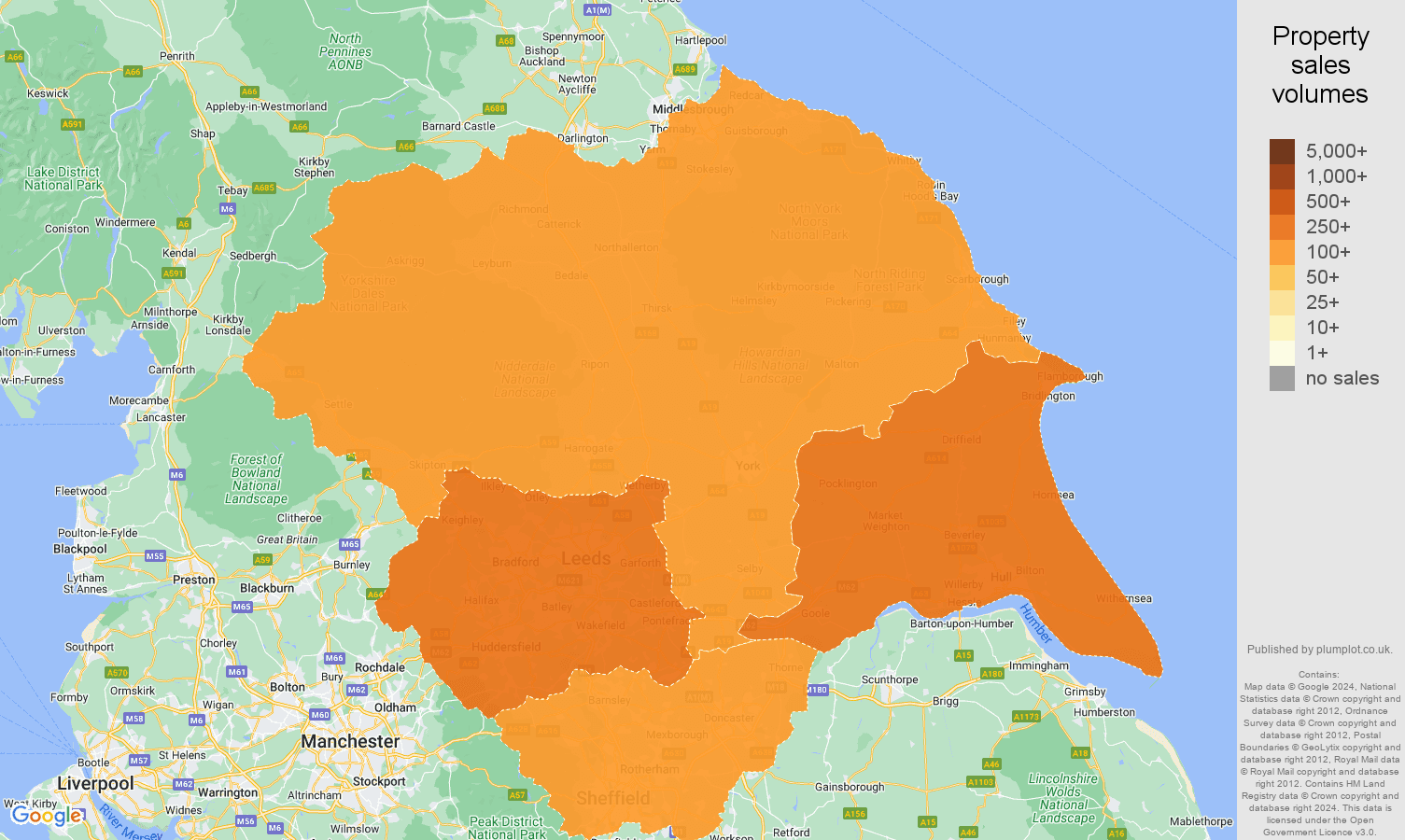 Yorkshire map of sales of new properties