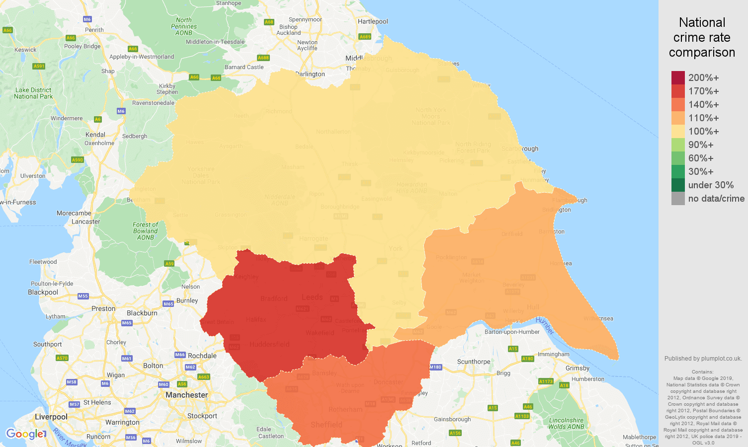 Yorkshire other crime rate comparison map