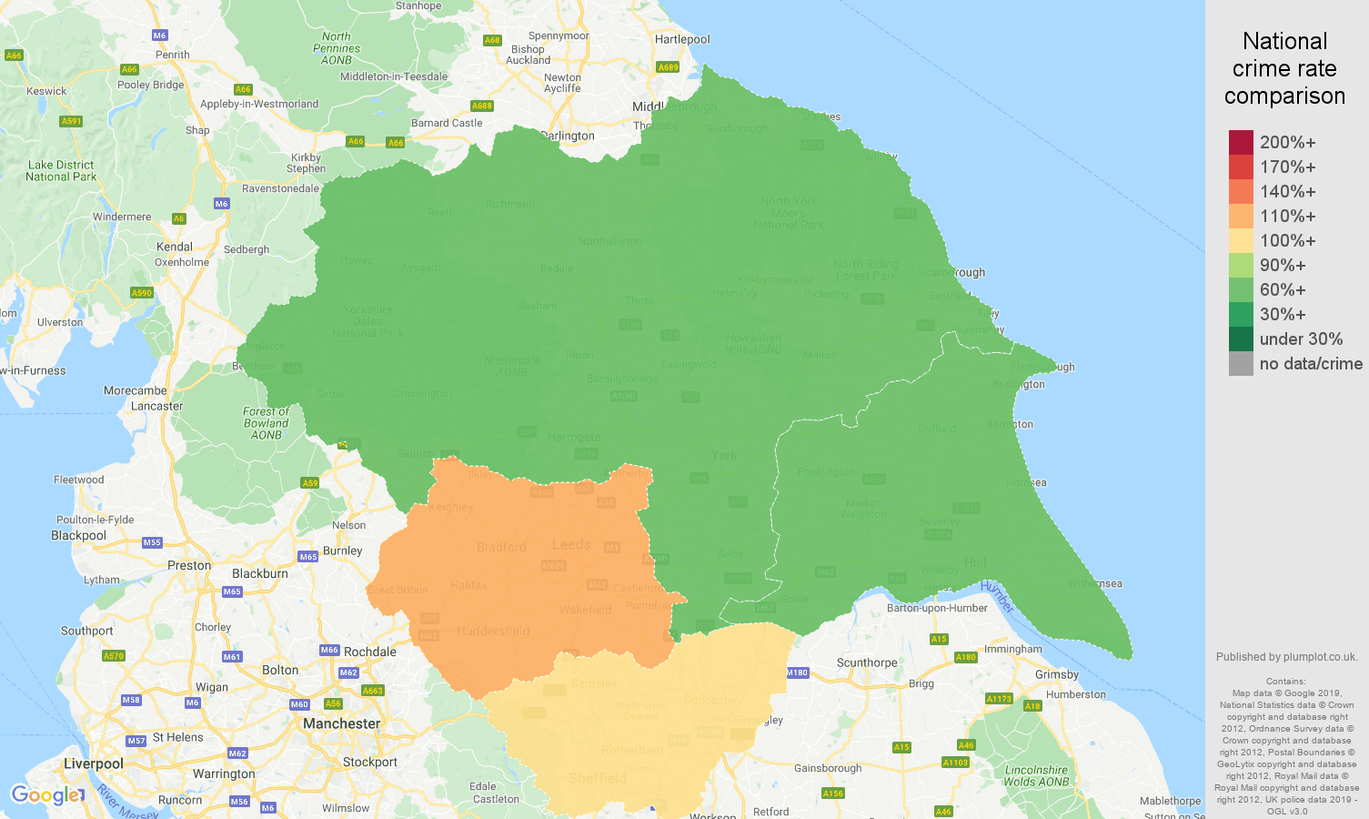 Yorkshire other theft crime rate comparison map