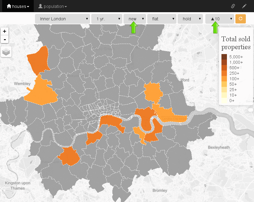 top ten inner london areas with the most flat sales volume