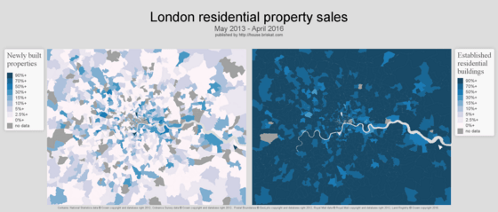 London mapped by newly built properties and established residential properties